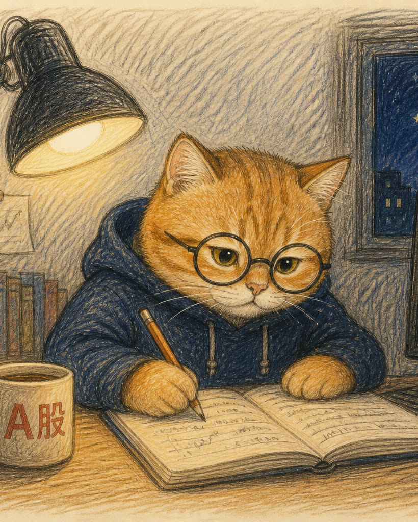 夜间书桌前的后悔猫